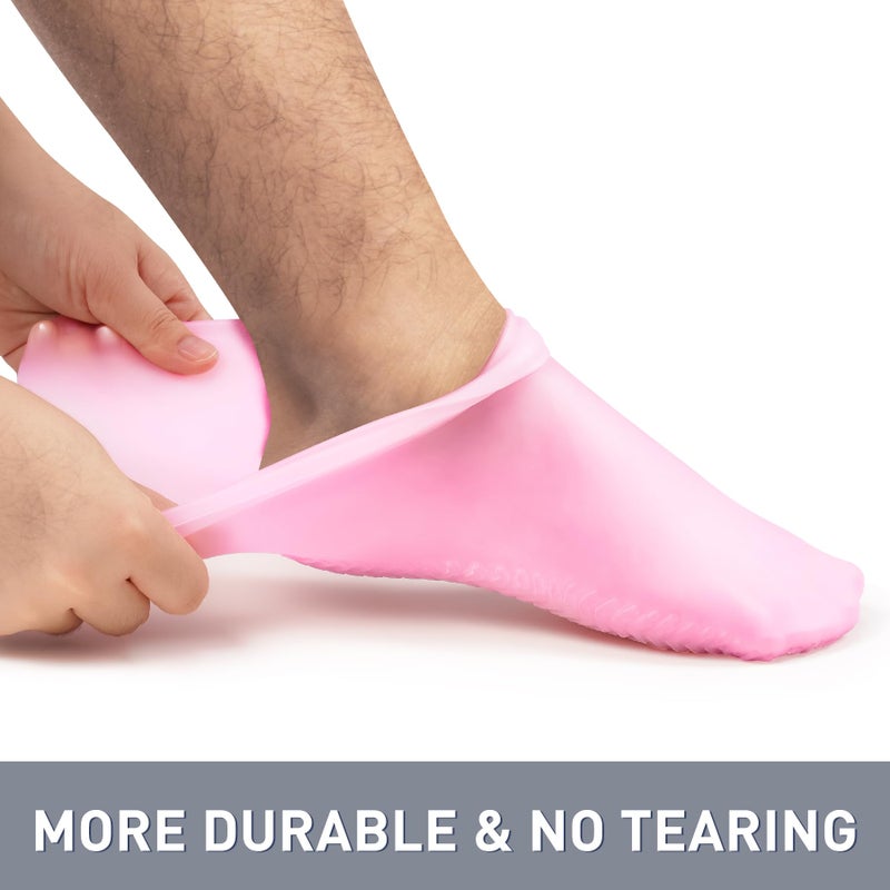Aphlos Men's Silicone Moisturizing Socks 2 Pairs Pink/White, US Size 10 Extra Large Post-Pedicure Recovery Overnight Use, Long-Lasting Comfort Deep Hydration Foot Care for Dry, Cracked Skin & Calluses - Image 3